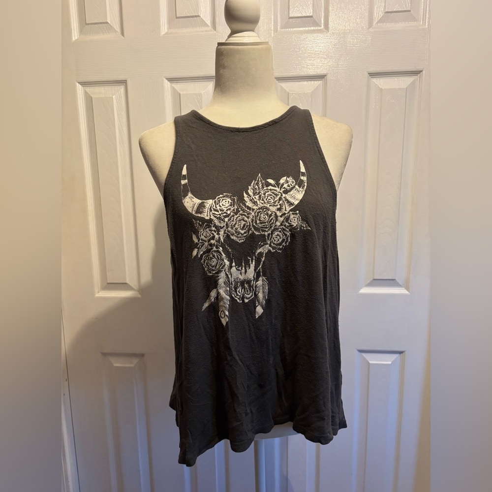 H&M Black Graphic Bull Skull Tank Top